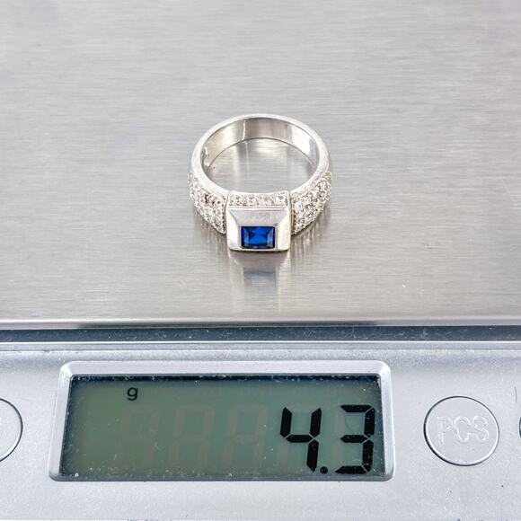 Vintage Sterling Silver 925 Art Deco Blue Iolite Cubic Zirconia Ring Size 5 - Picture 9 of 9